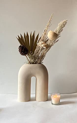Craftribal U Shape Ceramic Minimalist Flower Vase | Pampas Grass Vase | Ceramic Vase | Home Decor Centrepiece | vase for Home Decor | Matte Finish, 10 inches (White)|B09LYY8SZC