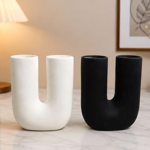 Craftribal U Shape Ceramic Minimalist Flower Vase | Pampas Grass Vase | Ceramic Vase | Home Decor Centrepiece | vase for Home Decor | Matte Finish, 10 inches (White)|B09LYY8SZC