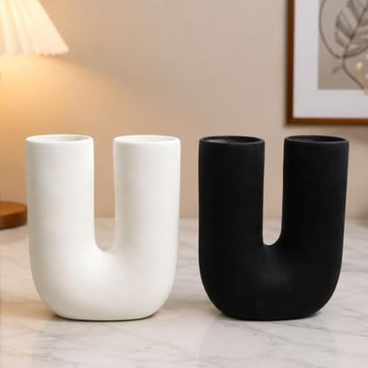 Craftribal U Shape Ceramic Minimalist Flower Vase | Pampas Grass Vase | Ceramic Vase | Home Decor Centrepiece | vase for Home Decor | Matte Finish, 10 inches (White)|B09LYY8SZC