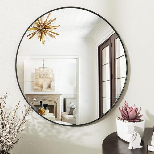 The arts box Round Mirror for Bathroom, Gold Circle Mirror for Wall Mounted, Modern Brushed Brass Metal Frame Round Mirror for Wall Decor, Vanity, Living Room, Bedroom, Framed (Gold, 18Inch)|B0CSQKL3X8