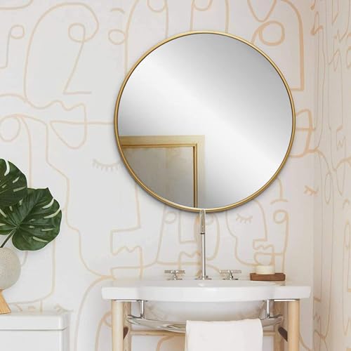 The arts box Round Mirror for Bathroom, Gold Circle Mirror for Wall Mounted, Modern Brushed Brass Metal Frame Round Mirror for Wall Decor, Vanity, Living Room, Bedroom, Framed (Gold, 18Inch)|B0CSQKL3X8
