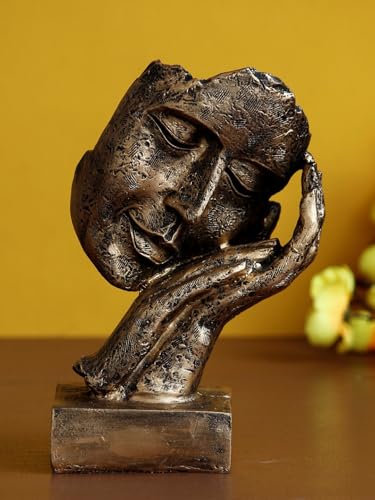 eCraftIndia Golden Resin Human Face Statue Sleeping on Hands Decorative Showpiece for Home Decor Living Room Bedroom| Man Figurine Gift for Diwali Housewarming Corporate Events| Gift for Friend Family|B092W81BB3