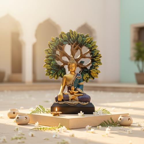 eCraftIndia Lord Buddha Statue for Home Decor Living Room | Gautam Buddha Idol Under the Bodhi-Tree | Showpiece Gift for Housewarming Birthday|B0GQBK7H85