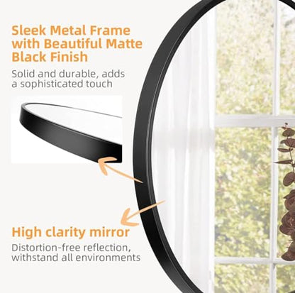 The Arts Box Round Wall Mirror I Metal Frame I Modern Design Metal Frame I Bathroom Wash Basin, Bedroom, Drawing Room (Black, 18)|B0CZHRM28H