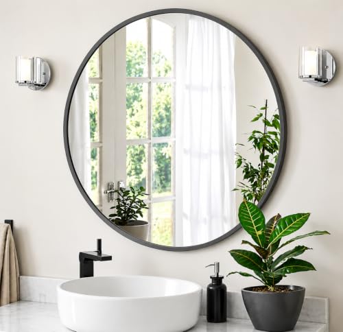 The Arts Box Round Wall Mirror I Metal Frame I Modern Design Metal Frame I Bathroom Wash Basin, Bedroom, Drawing Room (Black, 18)|B0CZHRM28H