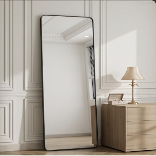 The Artment your artistic apartment Vista Arched Unbreakable Floor Full Length Mirror | Large Free Standing with Aluminium Frame | Leaning for Living Room Home Decor (Black (Square), 155 X 45 CM)|B0DQ51YG8Y
