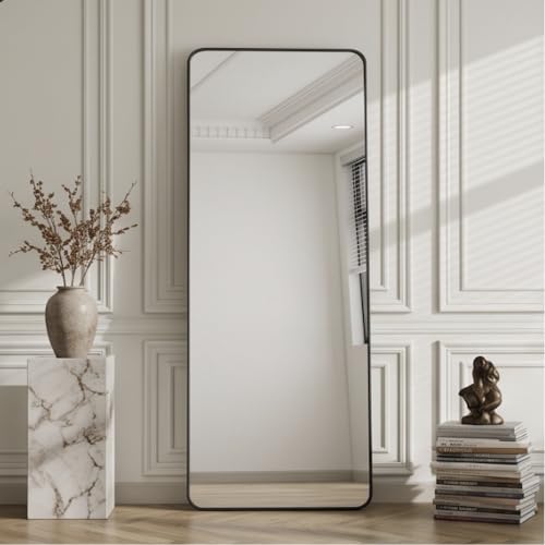 The Artment your artistic apartment Vista Arched Unbreakable Floor Full Length Mirror | Large Free Standing with Aluminium Frame | Leaning for Living Room Home Decor (Black (Square), 155 X 45 CM)|B0DQ51YG8Y