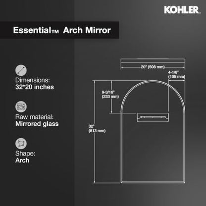Kohler Essential Arch Mirror for Wall | HD Reflection with 100% Silver Coating | Decorative Mirror for Bedroom/Living Room/Bathroom | Brushed Gold Aluminium Frame, 508 x 813 mm|B0D7W7S3HD