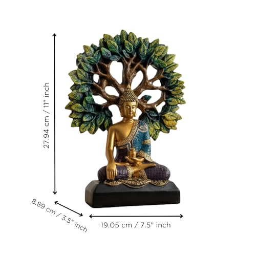 eCraftIndia Lord Buddha Statue for Home Decor Living Room | Gautam Buddha Idol Under the Bodhi-Tree | Showpiece Gift for Housewarming Birthday|B0GQBK7H85