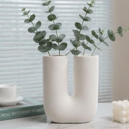 Craftribal U Shape Ceramic Minimalist Flower Vase | Pampas Grass Vase | Ceramic Vase | Home Decor Centrepiece | vase for Home Decor | Matte Finish, 10 inches (White)|B09LYY8SZC