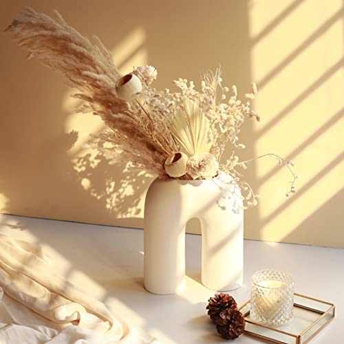 Craftribal U Shape Ceramic Minimalist Flower Vase | Pampas Grass Vase | Ceramic Vase | Home Decor Centrepiece | vase for Home Decor | Matte Finish, 10 inches (White)|B09LYY8SZC