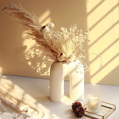 Craftribal U Shape Ceramic Minimalist Flower Vase | Pampas Grass Vase | Ceramic Vase | Home Decor Centrepiece | vase for Home Decor | Matte Finish, 10 inches (White)|B09LYY8SZC