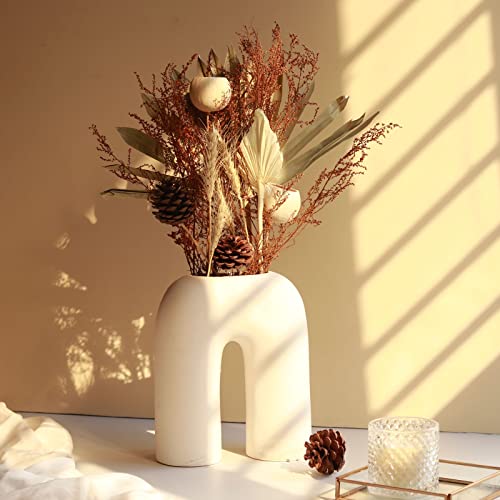 Craftribal U Shape Ceramic Minimalist Flower Vase | Pampas Grass Vase | Ceramic Vase | Home Decor Centrepiece | vase for Home Decor | Matte Finish, 10 inches (White)|B09LYY8SZC