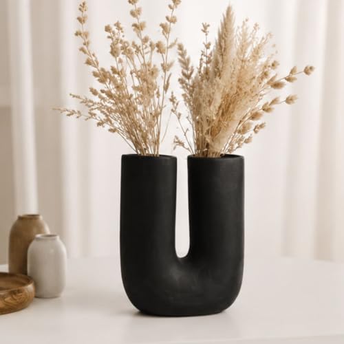 Craftribal U Shape Ceramic Minimalist Flower Vase | Pampas Grass Vase | Ceramic Vase | Home Decor Centrepiece | vase for Home Decor | Matte Finish, 10 inches (White)|B09LYY8SZC