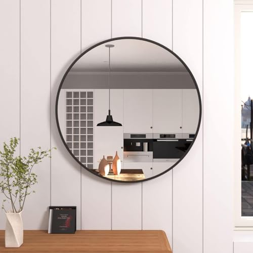 The Arts Box Round Wall Mirror I Metal Frame I Modern Design Metal Frame I Bathroom Wash Basin, Bedroom, Drawing Room (Black, 18)|B0CZHRM28H