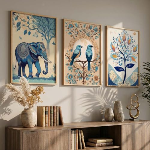 kotart Traditional Wall Art Painting With Frame Pichwai Art Home Decoration For Living Room Bed Room Hotel Wall Decor Digital Reprint Set of 3 (19X25 inch)|B0FR96F34X