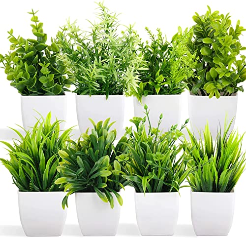 Dekorly Artificial Potted Plants, Artificial Plastic Eucalyptus Plants Small Indoor Potted Houseplants, Small Faux Plants for Home Decor Bathroom Office Farmhouse (Set 0F 8)|B0BCKLM33P