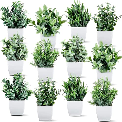 Dekorly Artificial Potted Plants, Artificial Plastic Eucalyptus Plants Small Indoor Potted Houseplants, Small Faux Plants for Home Decor Bathroom Office Farmhouse (Set 0F 8)|B0BCKLM33P