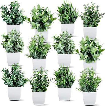 Dekorly Artificial Potted Plants, Artificial Plastic Eucalyptus Plants Small Indoor Potted Houseplants, Small Faux Plants for Home Decor Bathroom Office Farmhouse (Set 0F 8)|B0BCKLM33P
