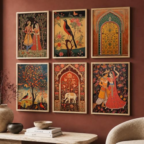 kotart Premium Digital Madhubani Paintings with Frame for Home Decoration - Traditional Painting for Living Room Bedroom Office Room Decor - Painting for Wall Decoration - Pack of 6 (Art 6, 10x13 inch)|B0CNZHP7C7