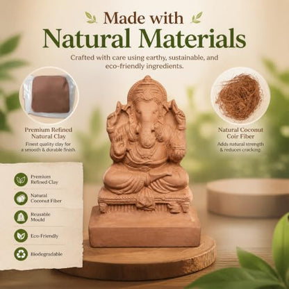 Itsy Bitsy- Natural Clay Ganesha Idol | DIY Eco-Friendly Mould and Make Kit | DIY Ganpati Murti Making Kit for Craft, Decoration | Gift for Kids & Adults|B07WR68ZST
