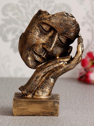 eCraftIndia Golden Resin Human Face Statue Sleeping on Hands Decorative Showpiece for Home Decor Living Room Bedroom| Man Figurine Gift for Diwali Housewarming Corporate Events| Gift for Friend Family|B092W81BB3