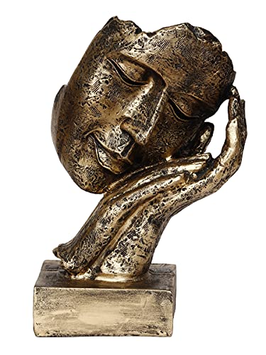 eCraftIndia Golden Resin Human Face Statue Sleeping on Hands Decorative Showpiece for Home Decor Living Room Bedroom| Man Figurine Gift for Diwali Housewarming Corporate Events| Gift for Friend Family|B092W81BB3