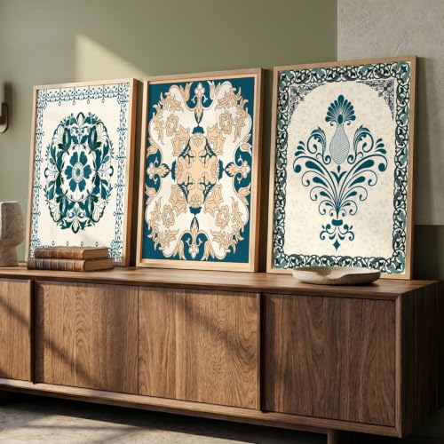 kotart Traditional Wall Art Painting With Frame Pichwai Art Home Decoration For Living Room Bed Room Hotel Wall Decor Digital Reprint Set of 3 (19X25 inch)|B0FR96F34X