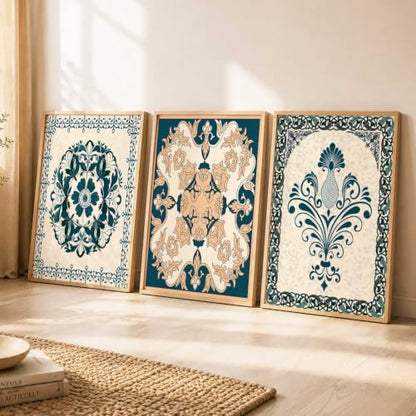 kotart Traditional Wall Art Painting With Frame Pichwai Art Home Decoration For Living Room Bed Room Hotel Wall Decor Digital Reprint Set of 3 (19X25 inch)|B0FR96F34X