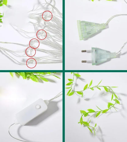 One94Store Artificial Leaf Curtain Lights – 200 LED Warm White Fairy String Lights, 3x1m, Remote Control with 8 Lighting Modes for Home, Wedding, Party, Diwali, Christmas & Festival Decoration|B0CVGY985K