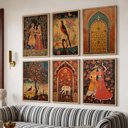 kotart Premium Digital Madhubani Paintings with Frame for Home Decoration - Traditional Painting for Living Room Bedroom Office Room Decor - Painting for Wall Decoration - Pack of 6 (Art 6, 10x13 inch)|B0CNZHP7C7