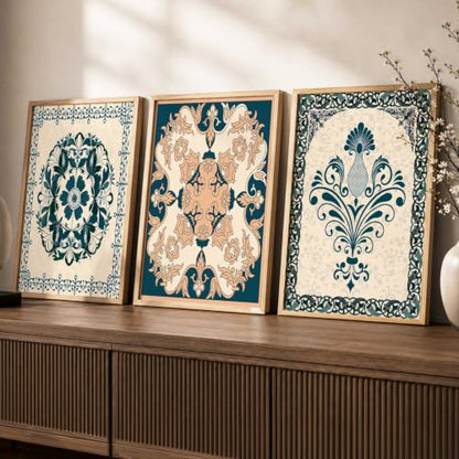kotart Traditional Wall Art Painting With Frame Pichwai Art Home Decoration For Living Room Bed Room Hotel Wall Decor Digital Reprint Set of 3 (19X25 inch)|B0FR96F34X