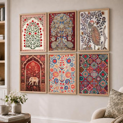 kotart Premium Digital Madhubani Paintings with Frame for Home Decoration - Traditional Painting for Living Room Bedroom Office Room Decor - Painting for Wall Decoration - Pack of 6 (Art 6, 10x13 inch)|B0CNZHP7C7