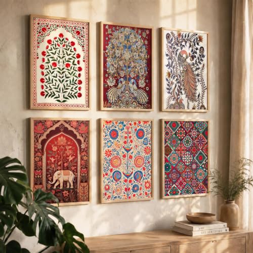 kotart Premium Digital Madhubani Paintings with Frame for Home Decoration - Traditional Painting for Living Room Bedroom Office Room Decor - Painting for Wall Decoration - Pack of 6 (Art 6, 10x13 inch)|B0CNZHP7C7