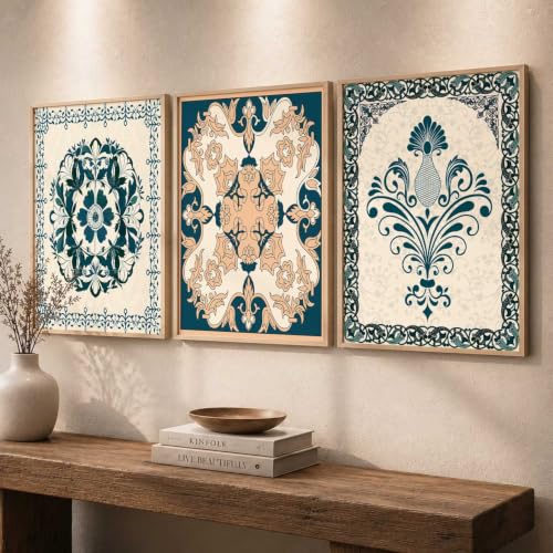 kotart Traditional Wall Art Painting With Frame Pichwai Art Home Decoration For Living Room Bed Room Hotel Wall Decor Digital Reprint Set of 3 (19X25 inch)|B0FR96F34X