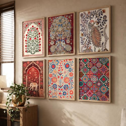 kotart Premium Digital Madhubani Paintings with Frame for Home Decoration - Traditional Painting for Living Room Bedroom Office Room Decor - Painting for Wall Decoration - Pack of 6 (Art 6, 10x13 inch)|B0CNZHP7C7