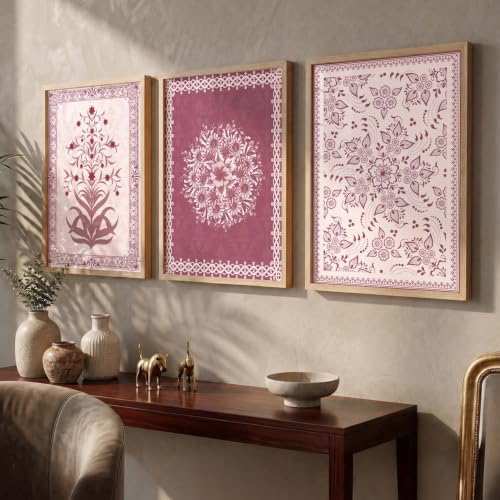 kotart Traditional Wall Art Painting With Frame Pichwai Art Home Decoration For Living Room Bed Room Hotel Wall Decor Digital Reprint Set of 3 (19X25 inch)|B0FR96F34X