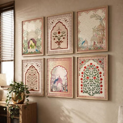 kotart Premium Digital Madhubani Paintings with Frame for Home Decoration - Traditional Painting for Living Room Bedroom Office Room Decor - Painting for Wall Decoration - Pack of 6 (Art 6, 10x13 inch)|B0CNZHP7C7