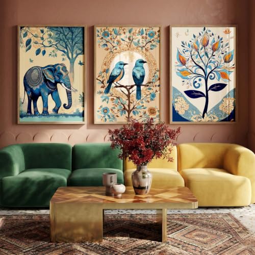 kotart Traditional Wall Art Painting With Frame Pichwai Art Home Decoration For Living Room Bed Room Hotel Wall Decor Digital Reprint Set of 3 (19X25 inch)|B0FR96F34X