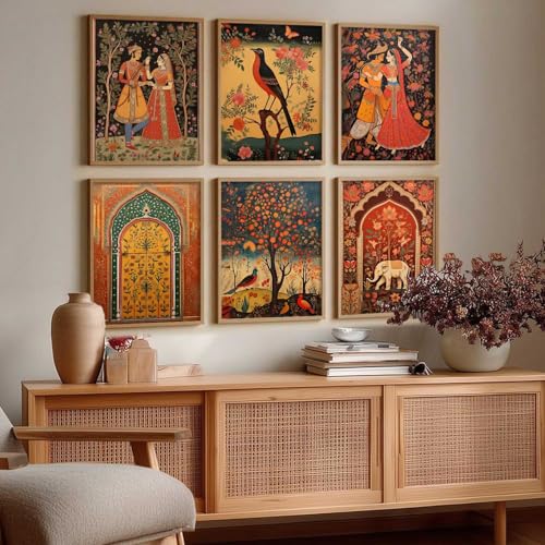 kotart Premium Digital Madhubani Paintings with Frame for Home Decoration - Traditional Painting for Living Room Bedroom Office Room Decor - Painting for Wall Decoration - Pack of 6 (Art 6, 10x13 inch)|B0CNZHP7C7