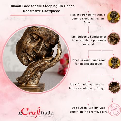 eCraftIndia Golden Resin Human Face Statue Sleeping on Hands Decorative Showpiece for Home Decor Living Room Bedroom| Man Figurine Gift for Diwali Housewarming Corporate Events| Gift for Friend Family|B092W81BB3