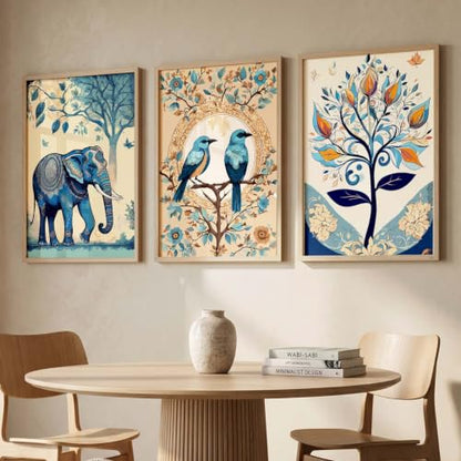 kotart Traditional Wall Art Painting With Frame Pichwai Art Home Decoration For Living Room Bed Room Hotel Wall Decor Digital Reprint Set of 3 (19X25 inch)|B0FR96F34X