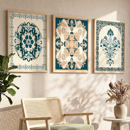kotart Traditional Wall Art Painting With Frame Pichwai Art Home Decoration For Living Room Bed Room Hotel Wall Decor Digital Reprint Set of 3 (19X25 inch)|B0FR96F34X