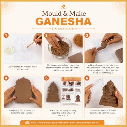 Itsy Bitsy- Natural Clay Ganesha Idol | DIY Eco-Friendly Mould and Make Kit | DIY Ganpati Murti Making Kit for Craft, Decoration | Gift for Kids & Adults|B07WR68ZST
