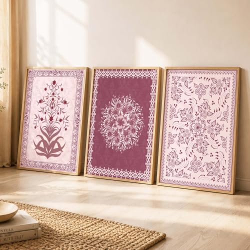 kotart Traditional Wall Art Painting With Frame Pichwai Art Home Decoration For Living Room Bed Room Hotel Wall Decor Digital Reprint Set of 3 (19X25 inch)|B0FR96F34X