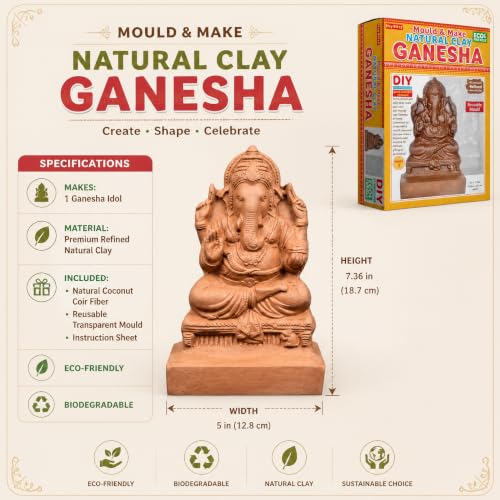 Itsy Bitsy- Natural Clay Ganesha Idol | DIY Eco-Friendly Mould and Make Kit | DIY Ganpati Murti Making Kit for Craft, Decoration | Gift for Kids & Adults|B07WR68ZST