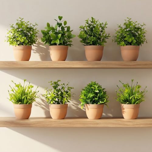 Dekorly Artificial Potted Plants, Artificial Plastic Eucalyptus Plants Small Indoor Potted Houseplants, Small Faux Plants for Home Decor Bathroom Office Farmhouse (Set 0F 8)|B0BCKLM33P