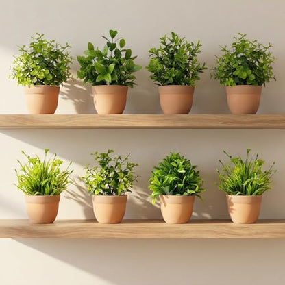 Dekorly Artificial Potted Plants, Artificial Plastic Eucalyptus Plants Small Indoor Potted Houseplants, Small Faux Plants for Home Decor Bathroom Office Farmhouse (Set 0F 8)|B0BCKLM33P