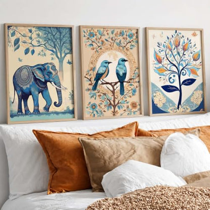 kotart Traditional Wall Art Painting With Frame Pichwai Art Home Decoration For Living Room Bed Room Hotel Wall Decor Digital Reprint Set of 3 (19X25 inch)|B0FR96F34X