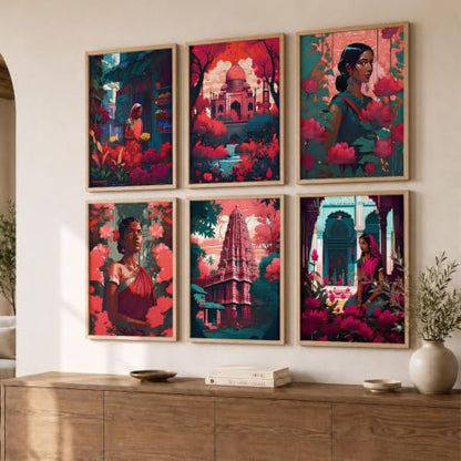 kotart Premium Digital Madhubani Paintings with Frame for Home Decoration - Traditional Painting for Living Room Bedroom Office Room Decor - Painting for Wall Decoration - Pack of 6 (Art 6, 10x13 inch)|B0CNZHP7C7